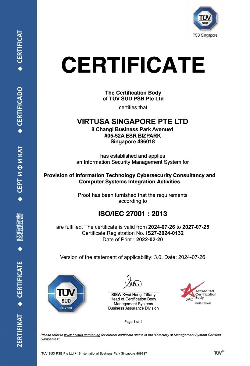 ISO 27001 certificate